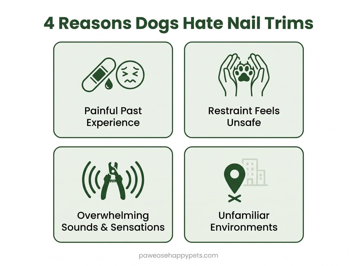 Infographic showing 4 reasons dogs hate nail trims
