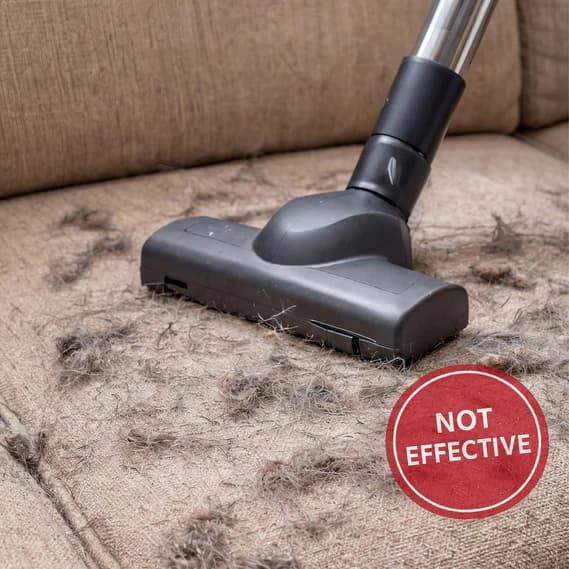 Vacuum failing to remove embedded pet hair from a sofa
